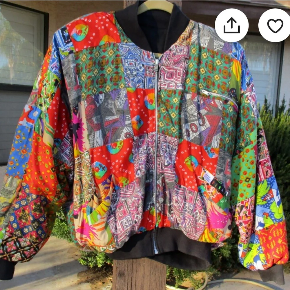 Vintage Y2k Patchwork Rayon Reversible Jacket Batik by Kenar - Picture 1 of 7